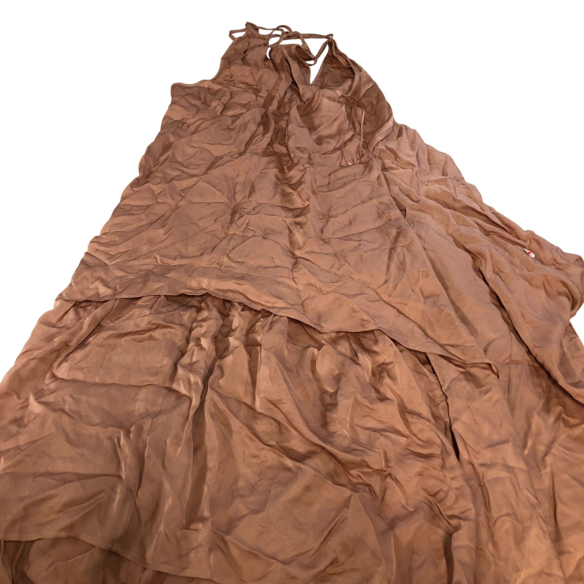 Demi Viscose Side Pleat Asymmetric Midi Dress in Nude UK12