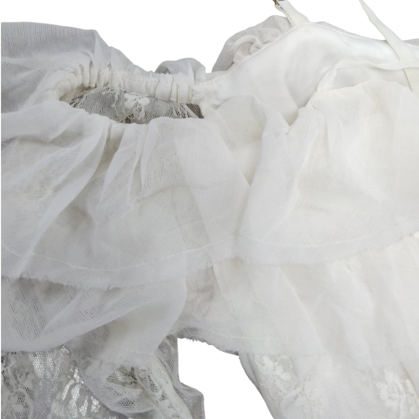 River Island Women's White Ruffled Blouse Size 16 Lace Detail Long Sleeve