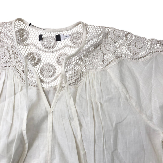 Lace Detail Blouse Size 16 Women's Cream Soft Cotton Puff Sleeve