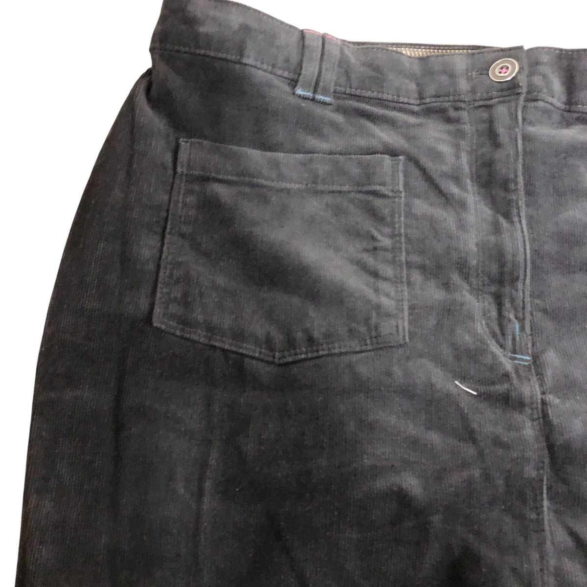 UK18 Women's Black Corduroy Skirt Knee Length Cotton Blend Casual