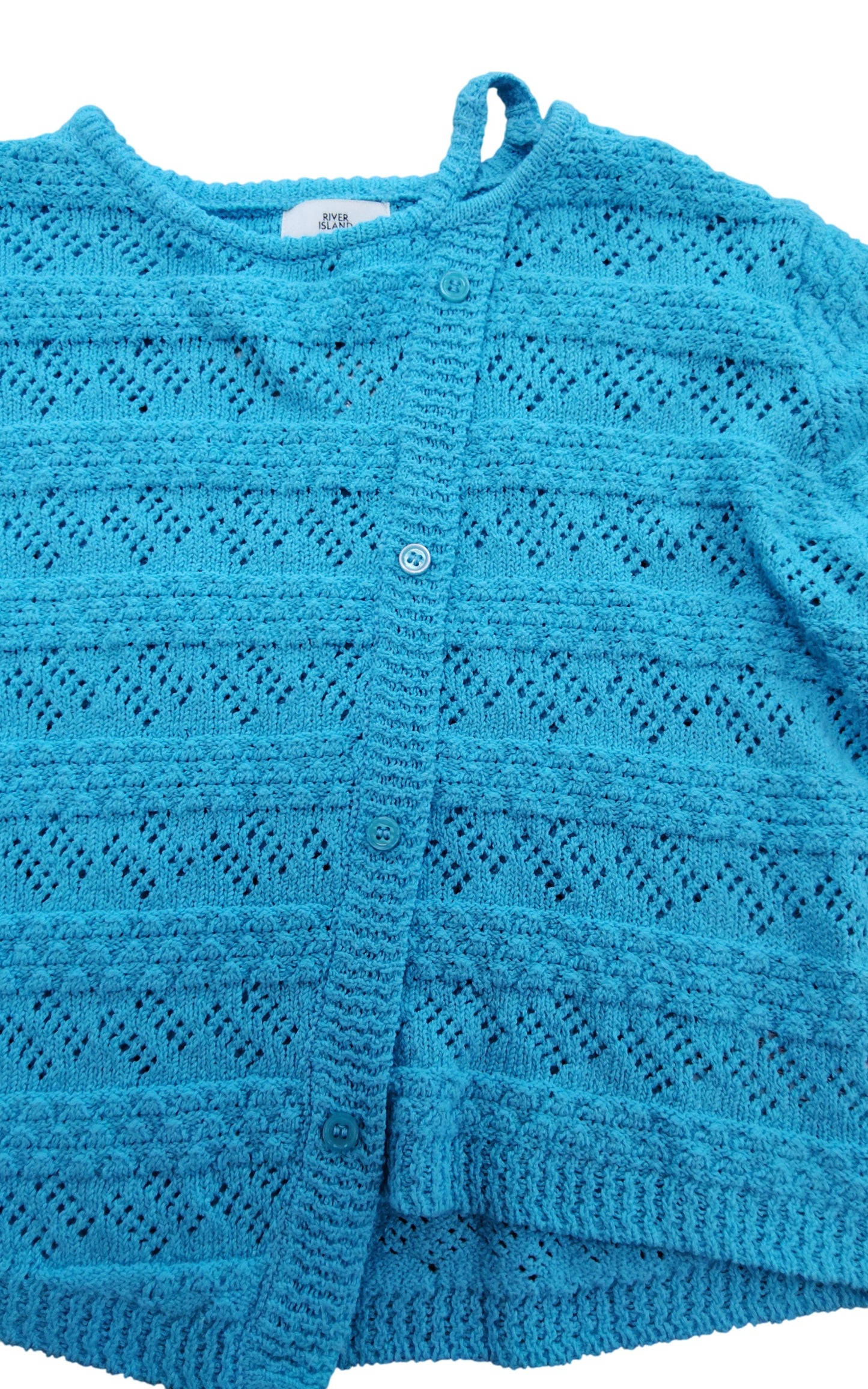 River Island Girls Cardigan 9-10 Years Knit Layered Aqua Blue Patterned