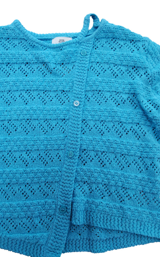 River Island Girls Cardigan 9-10 Years Knit Layered Aqua Blue Patterned