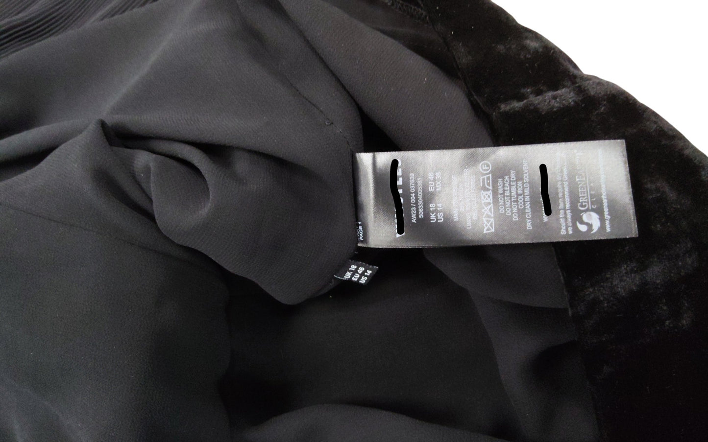 Long Sleeve Black Velvet Dress UK18 Women's Elegant Evening Wear