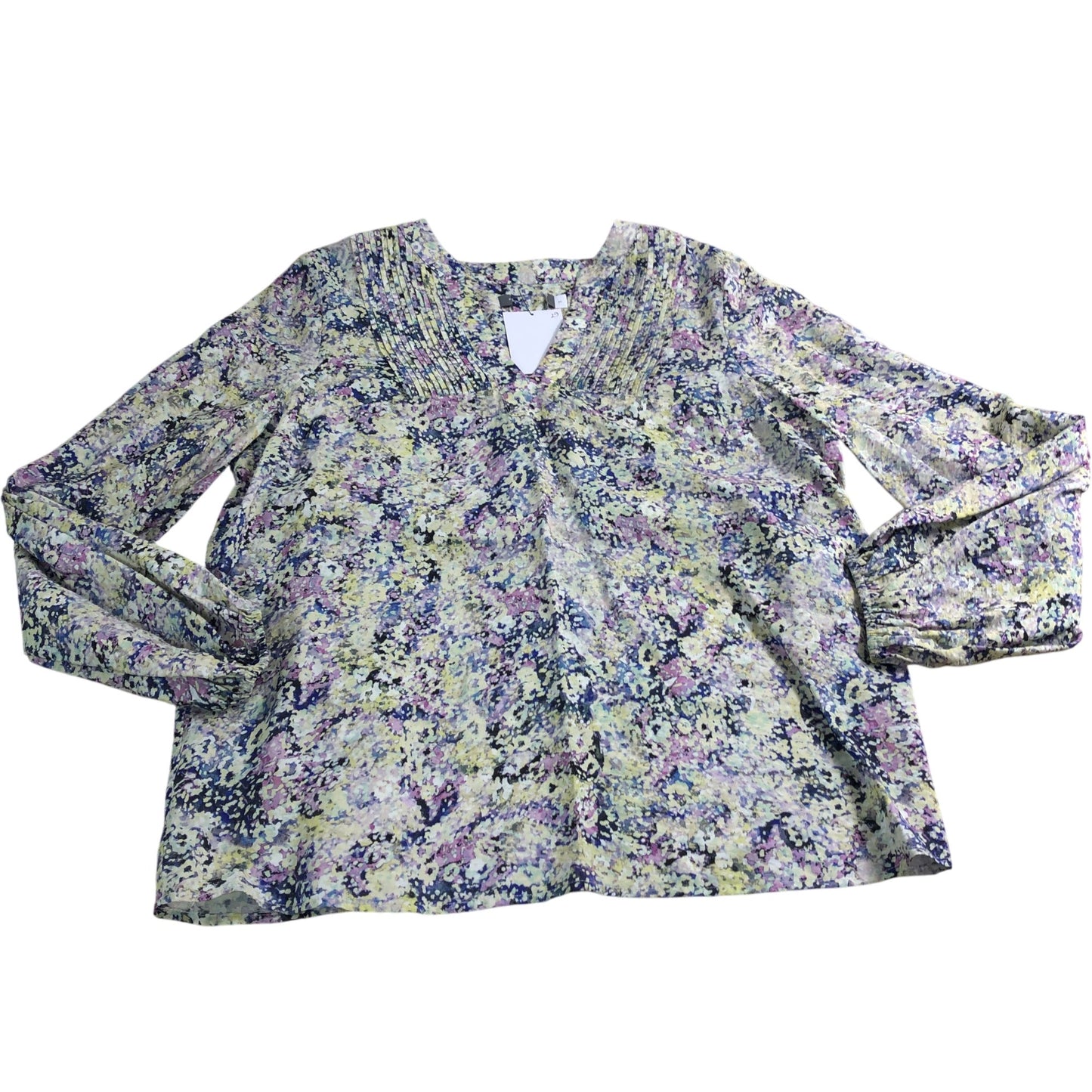 Branded Floral Blouse UK 12 Women's Long Sleeve V Neck Pleated