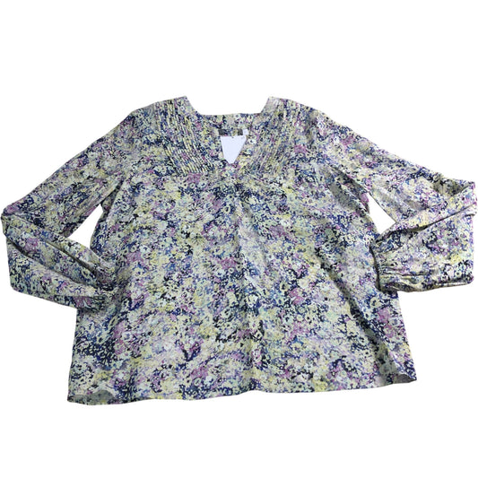 Branded Floral Blouse UK 12 Women's Long Sleeve V Neck Pleated