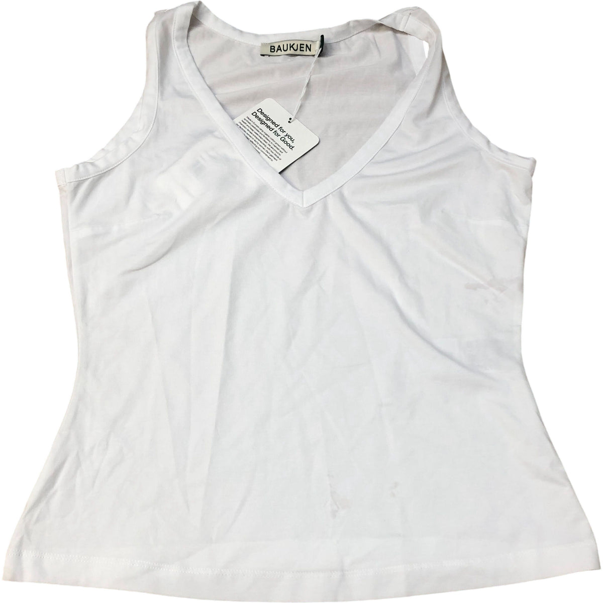 Baukjen Women's V Neck Tank Top Size UK8 White Organic Cotton Blend