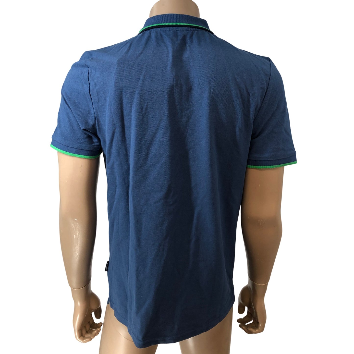 Ben Sherman Small Polo Shirt Men's Riviera Blue Short Sleeve Green Trim