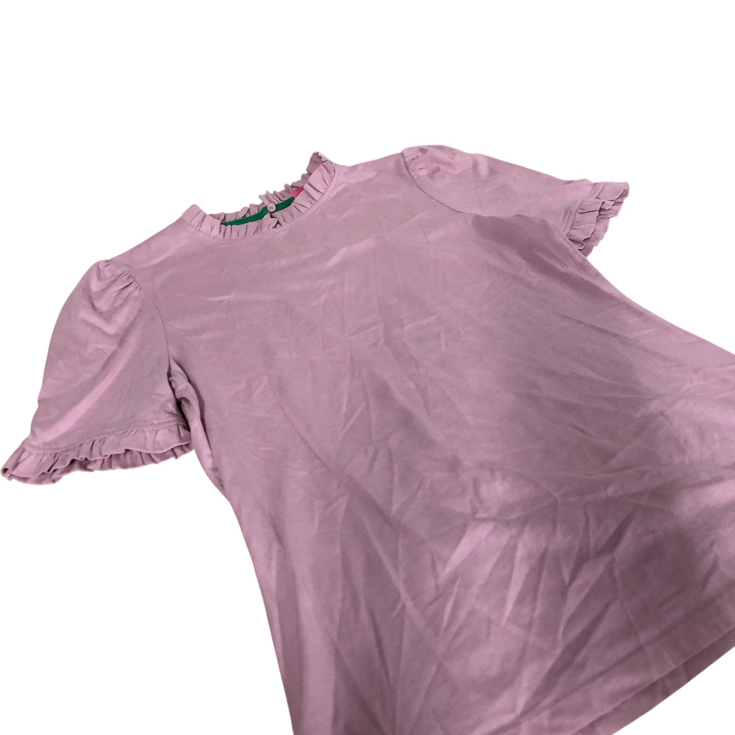 Boden Puff Sleeve T-Shirt Women's Ruffle Trim Lilac Cotton Blend UK10