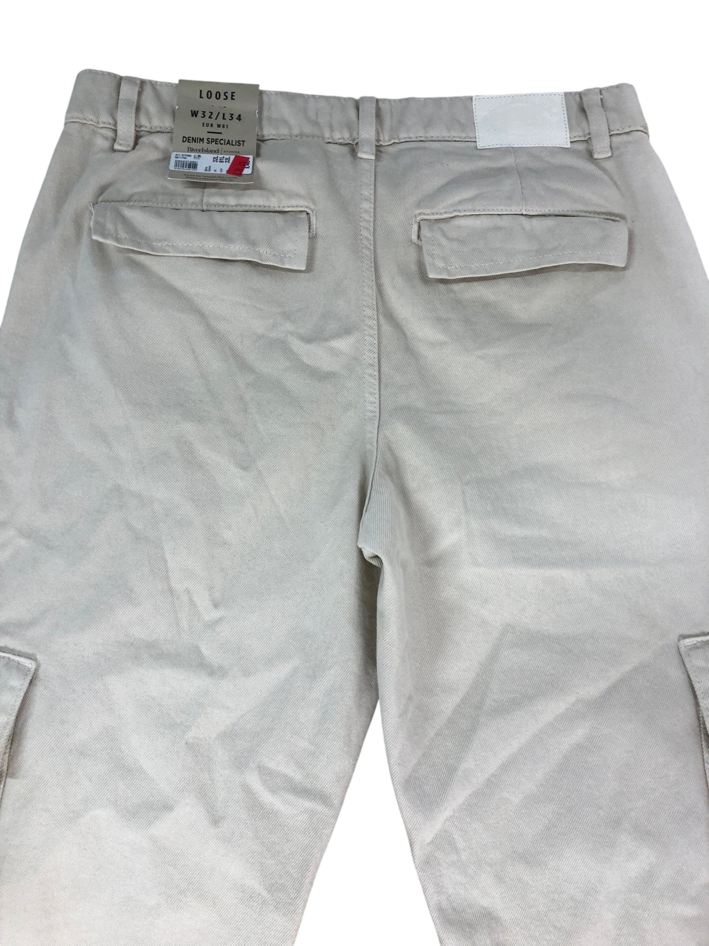 River Island Loose Cargo Trousers UK32 Men's Beige Cotton Lightweight Pants