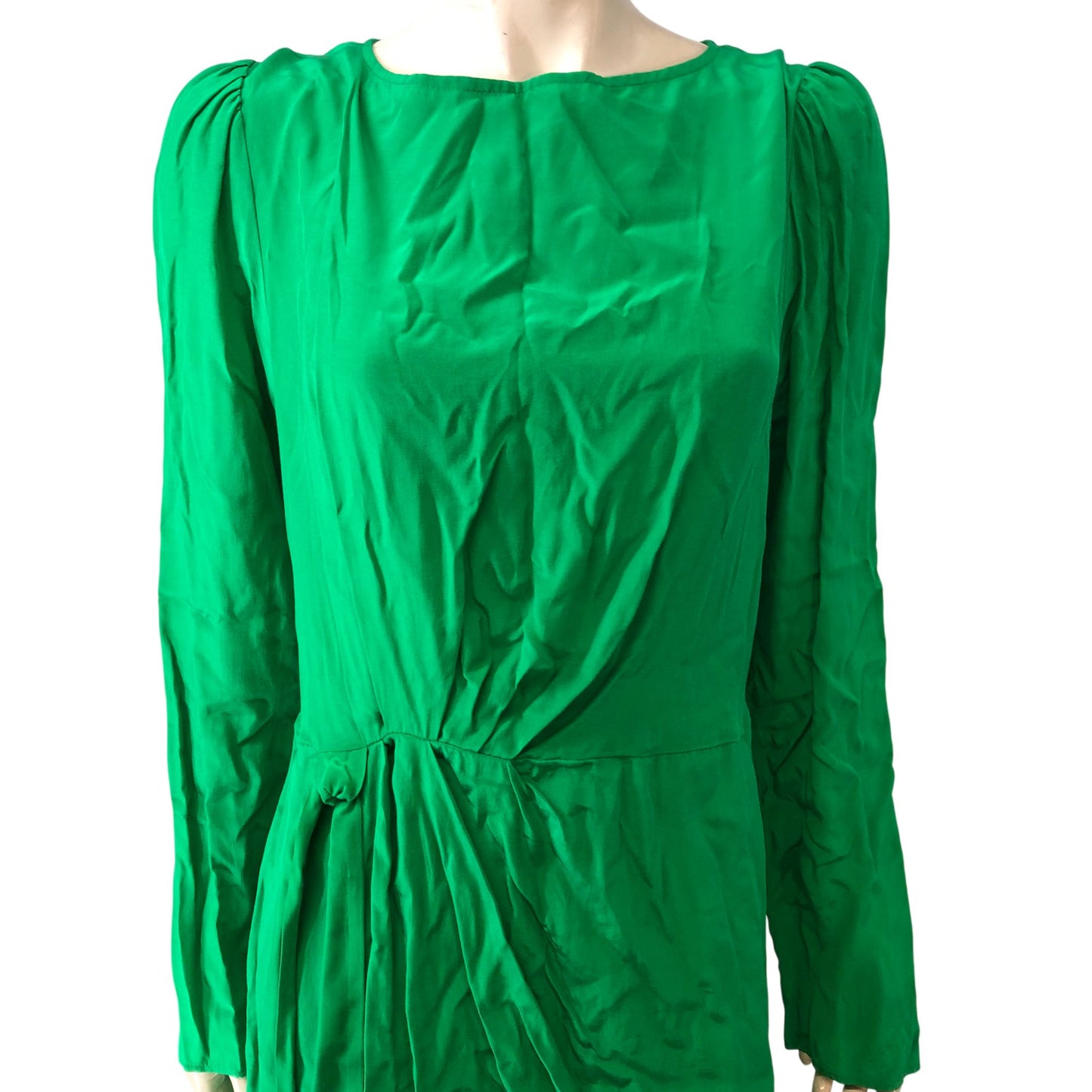 River Island Green Viscose Dress UK16 Women's Long Sleeve Pleated Design