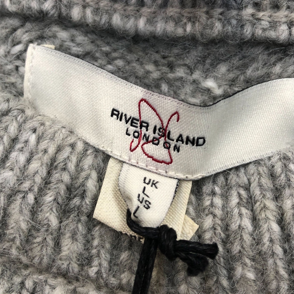 River Island Slim Fit Wool Blend Jumper Grey Textured Knit Sweater Size L