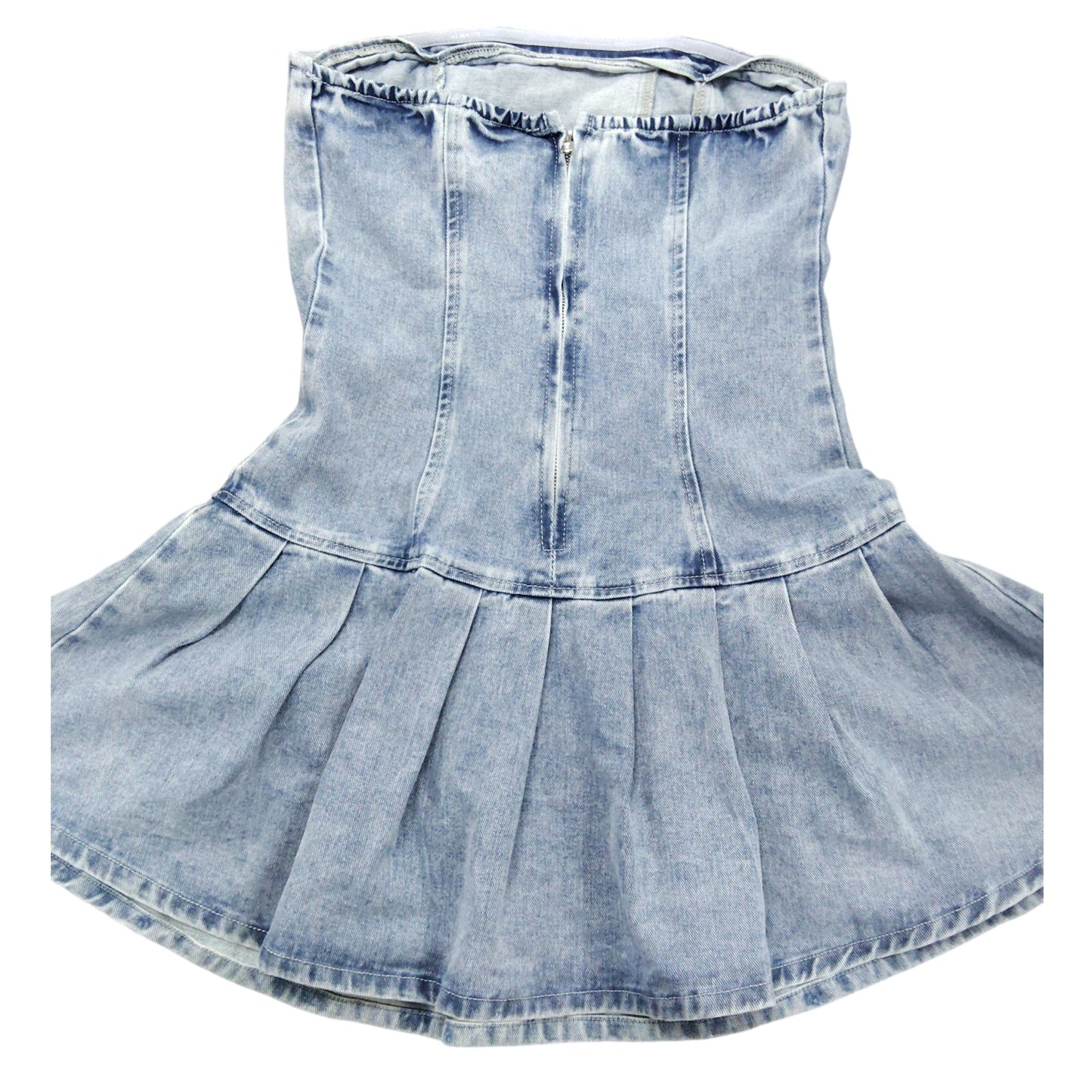 River Island Blue Denim Skater Dress UK10 Women's Embellished Pleated