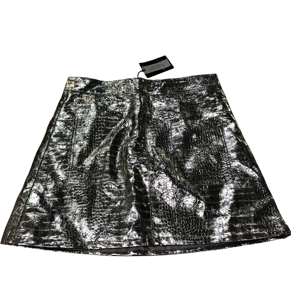 River Island Metallic Mini Skirt UK10 Women's Silver Faux Leather Croc Effect