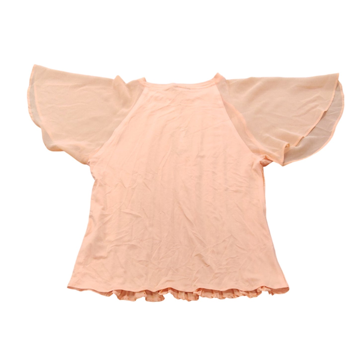 Pleated Chiffon Blouse Women's Size Small Flowy Short Sleeve Peach Top