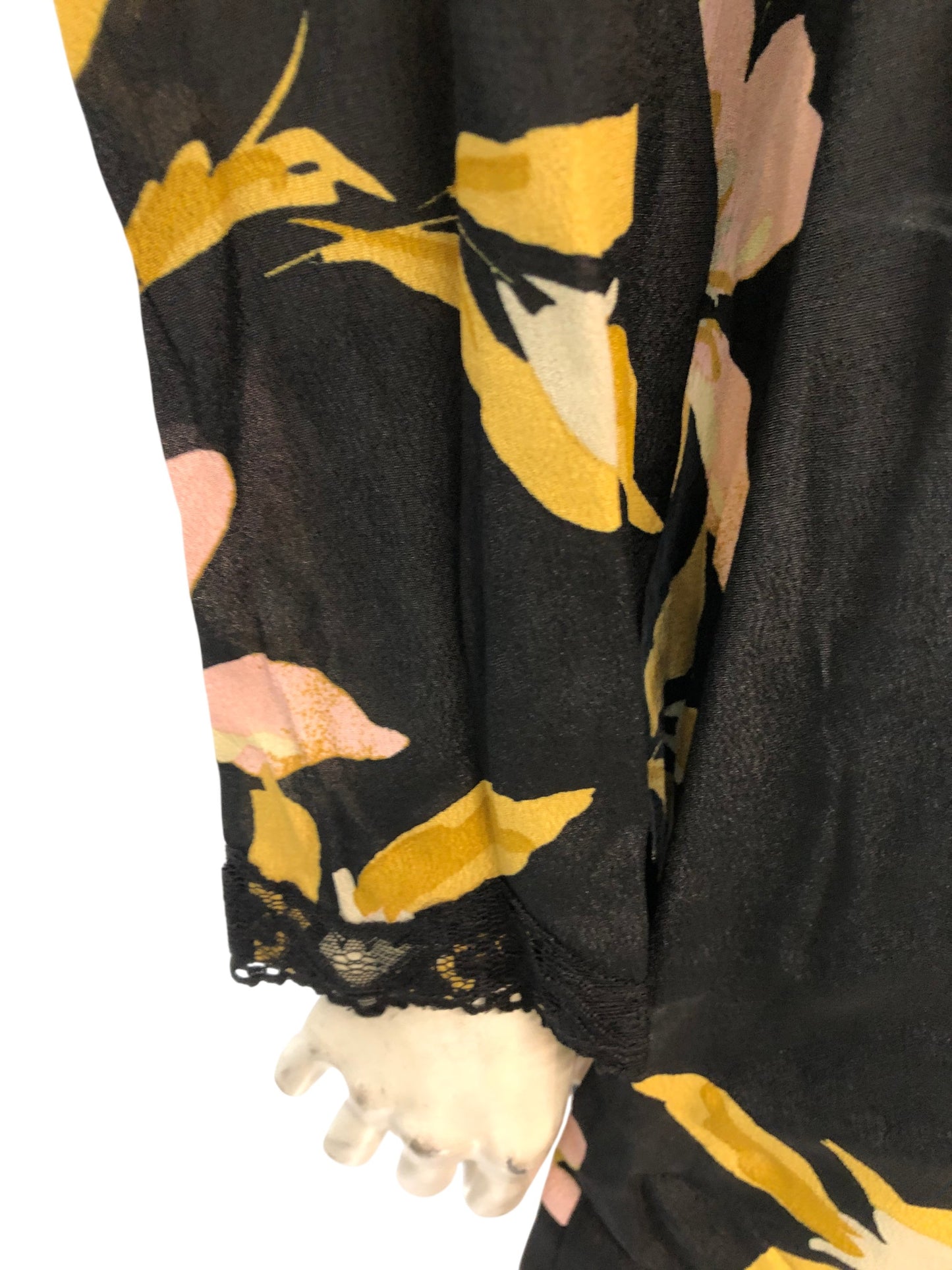 RIVER ISLAND Floral Mini Dress UK14 Women's Long Sleeve Lace Detail Black