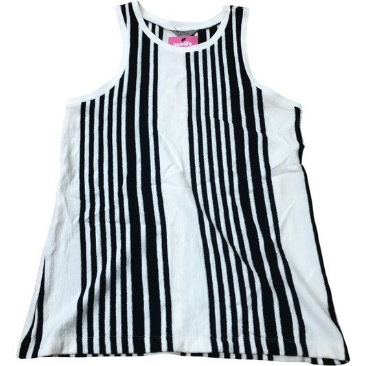 River Island Women Black And White Striped Tank Top Cotton Fashion Large