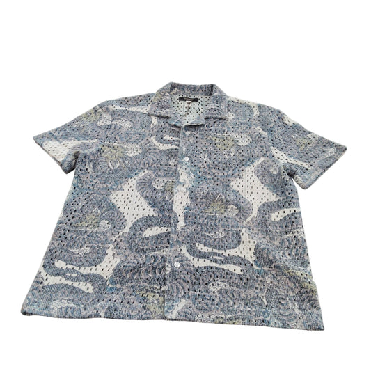 River Island Short Sleeve Shirt UKS Men's Blue Patterned Casual Top