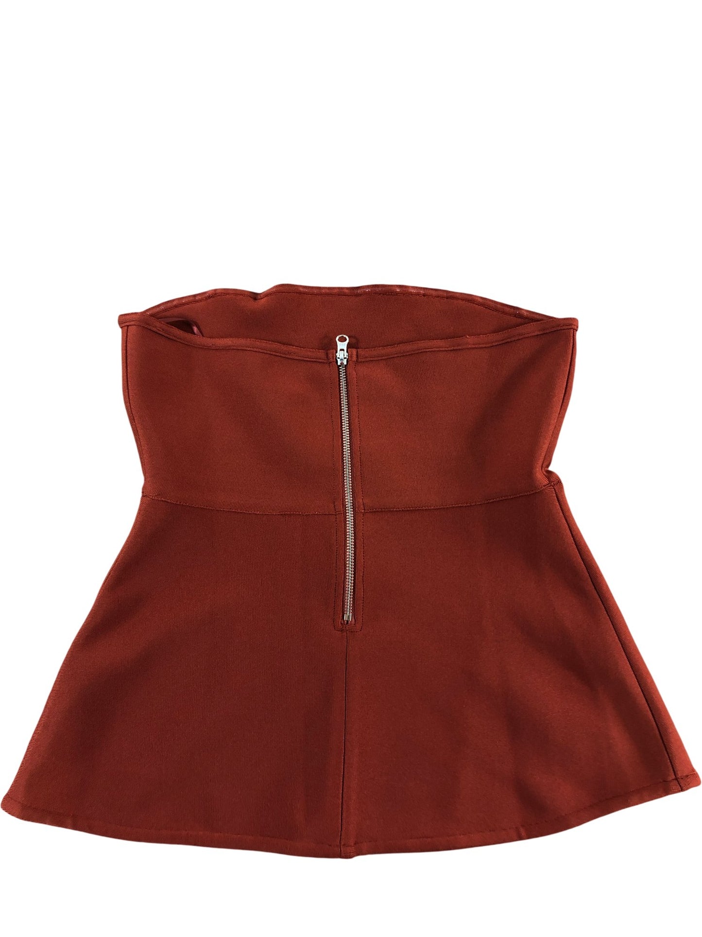 River Island Studios Strapless Top UK M Women's Orange/Red Flared Peplum Style
