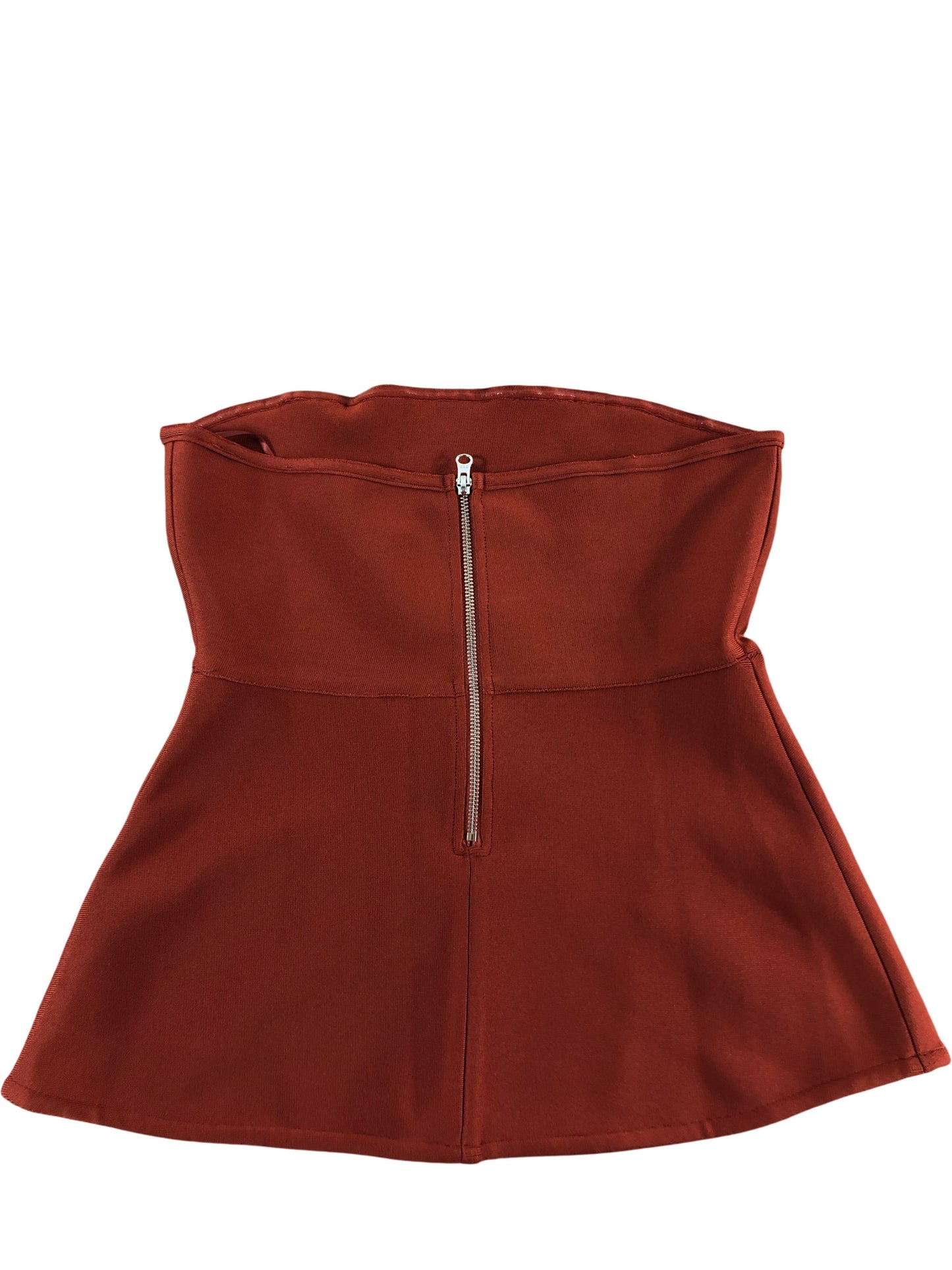 River Island Studios Strapless Top UK M Women's Orange/Red Flared Peplum Style