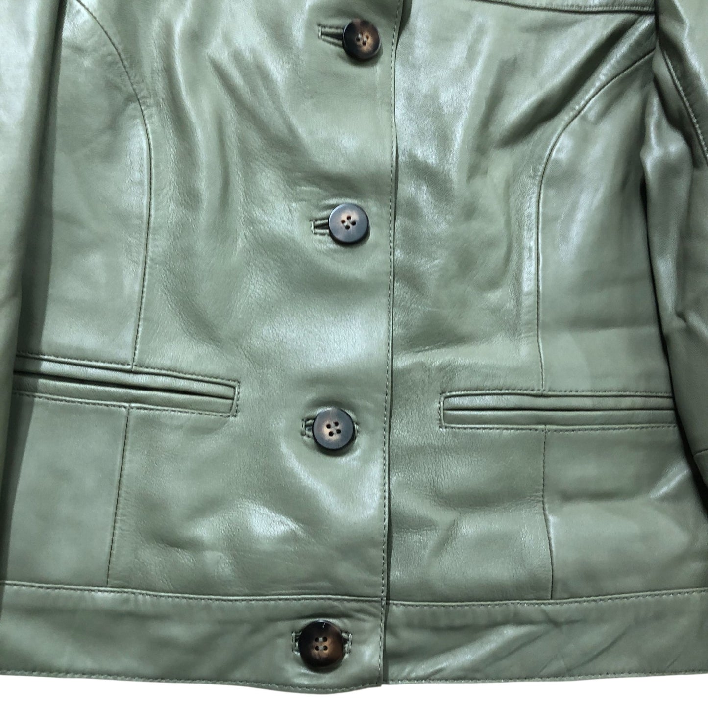 Green Leather Puff Sleeve Jacket Size S