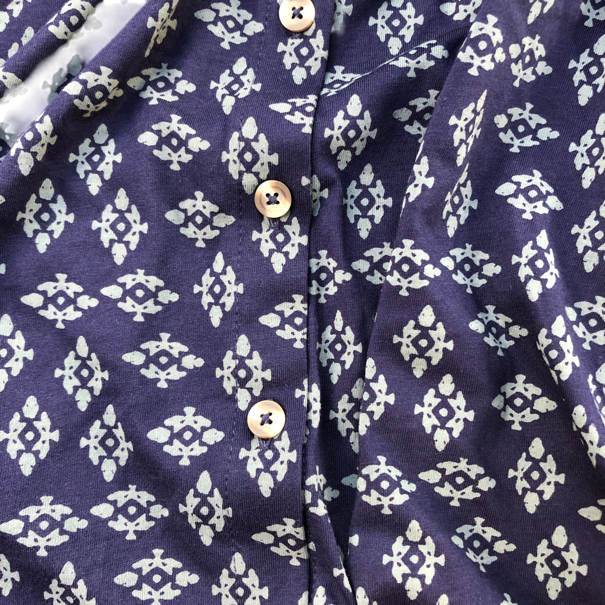 Long Sleeve Button Up Dress UK10 Practical Floral Navy Print