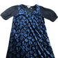 Floral Velvet Dress Women's Black Blue V Neck Puff Sleeve Size