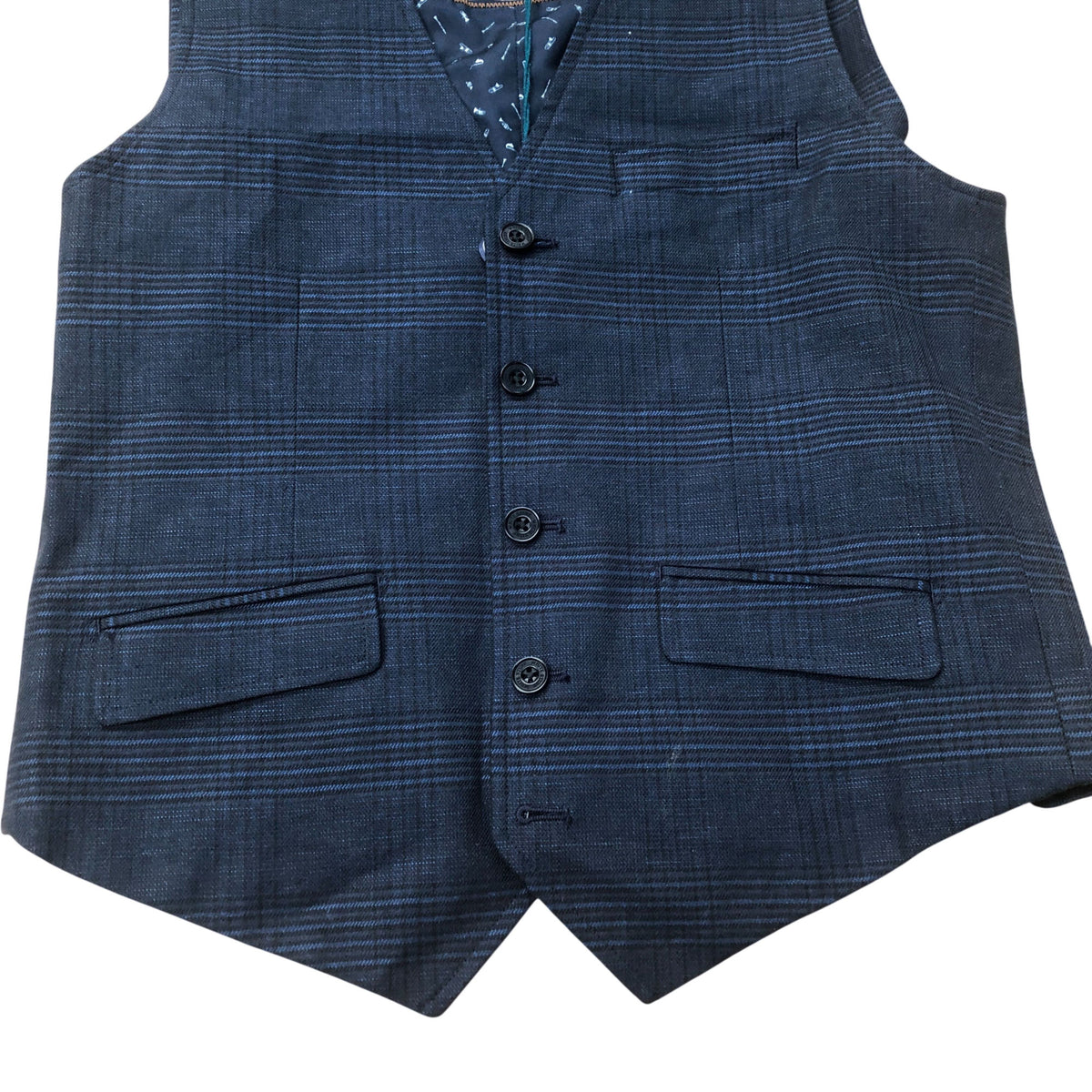 Suit Waistcoat Navy Blue Check Pattern Regular Fit