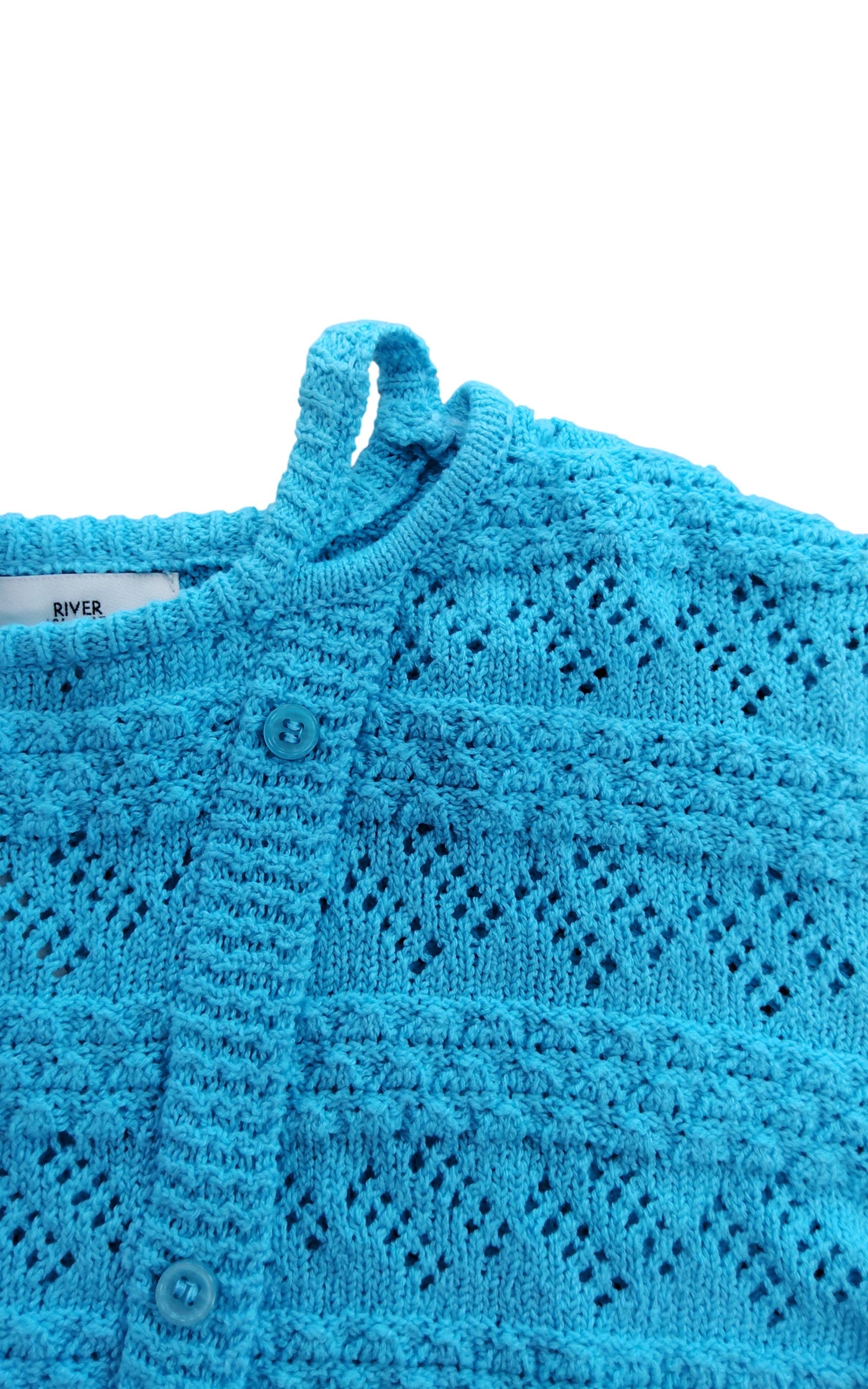 River Island Girls Cardigan 9-10 Years Knit Layered Aqua Blue Patterned