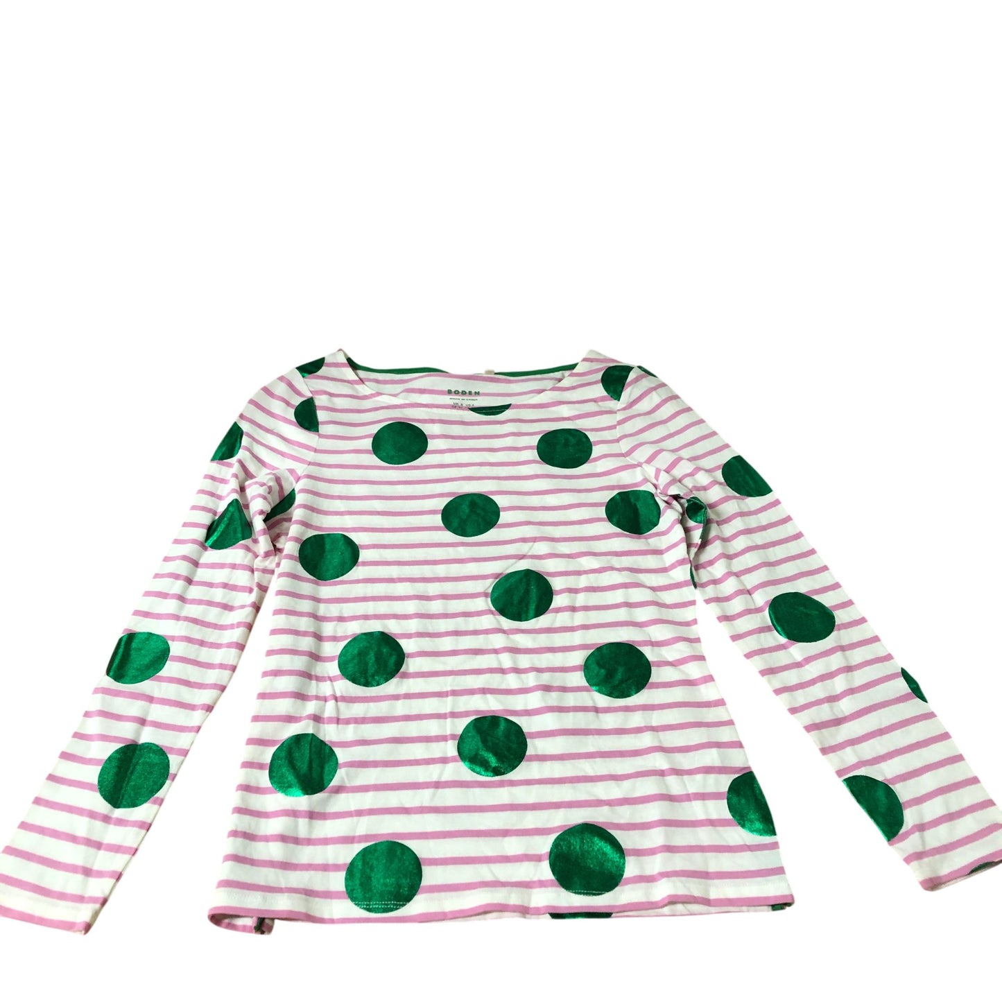 Long Sleeve Top Women’s Green Spots Pink Stripe Size UK8