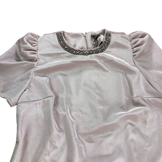 River Island Velvet Pink Dress UK16 Women's Short Sleeve Beaded Neckline