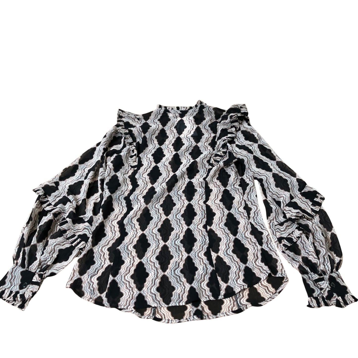 Branded Ruffle Blouse Women's Long Sleeve Patterned Polyester Top UK8