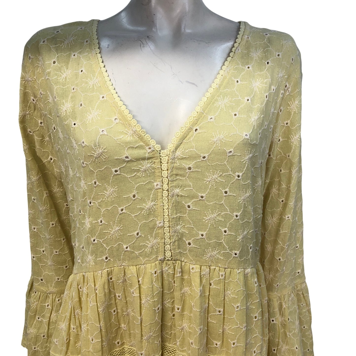 River Island Poolside Women's Yellow Broderie Anglaise Mini Dress Large/ UK16
