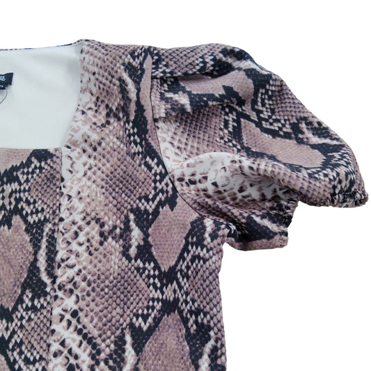 River Island Python Print Crop Top Kids Age 11-12 Years Puff Sleeve Pink Brown