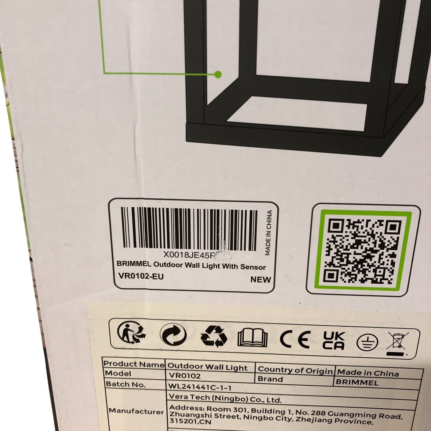 Brimmel Outdoor Wall Light VR0102 E27 Base Weather Resistant Sensors New