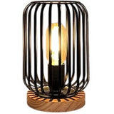 HHMTAKA Metal Cage LED Bedside Table Lamp 22cm High Wooden Base Decorative