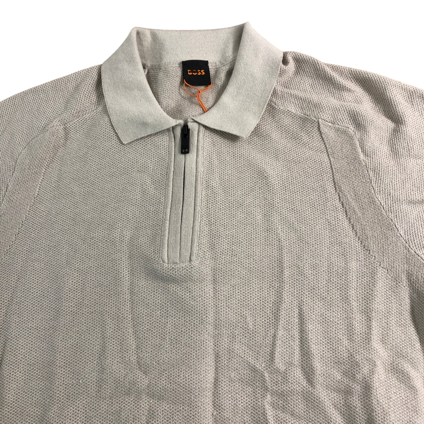 Boss Men’s Short Sleeve Polo Shirt M Zip Neck Knit Top Light Grey Size M