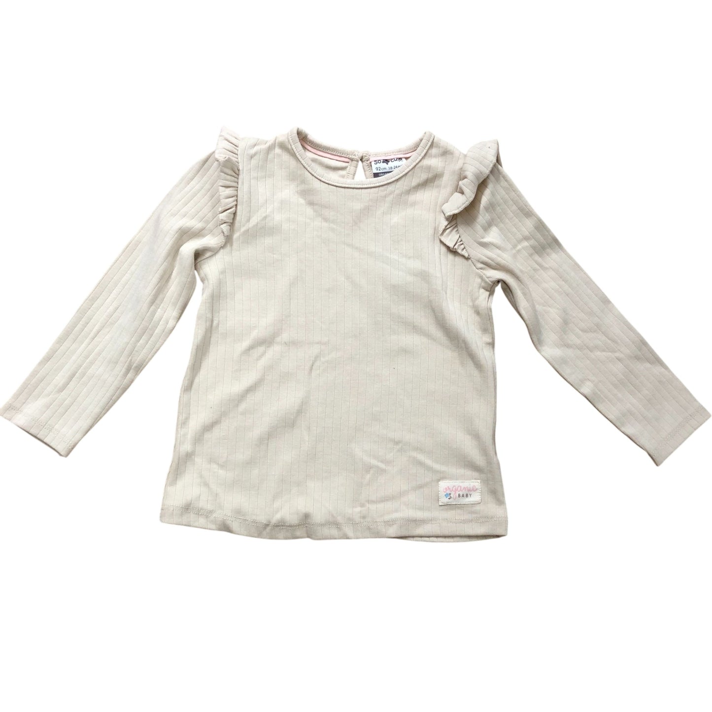 So Cute Organic Baby Top 18-24 Months Cream Long Sleeve Ruffle Detail