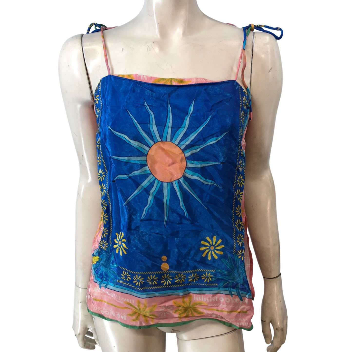 River Island UK S Women's Tank Top Blue Print Sun Design Spaghetti Strap