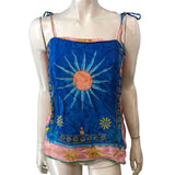 River Island UK S Women's Tank Top Blue Print Sun Design Spaghetti Strap