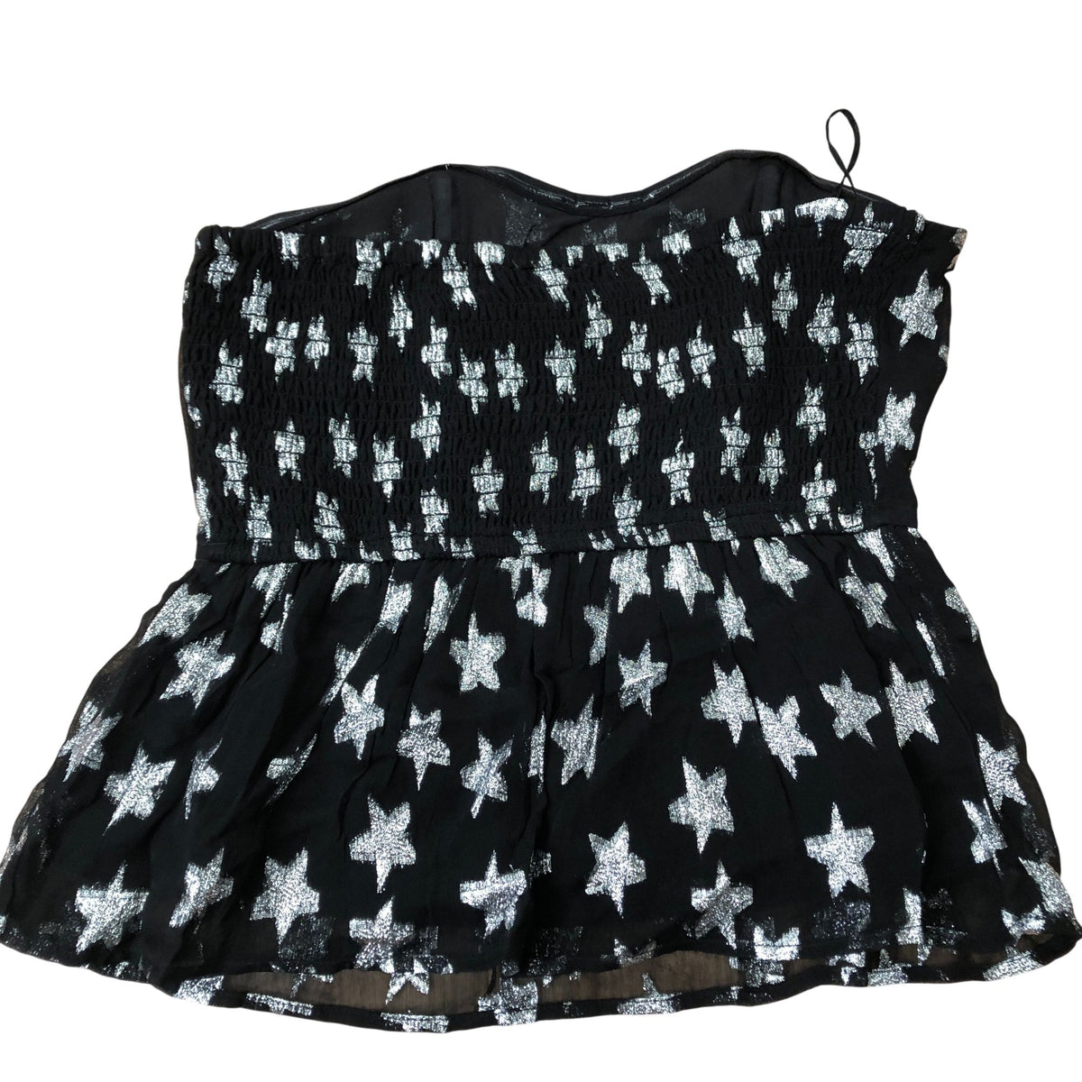 River Island Strapless Star Print Peplum Top Women's Black Silver UK10