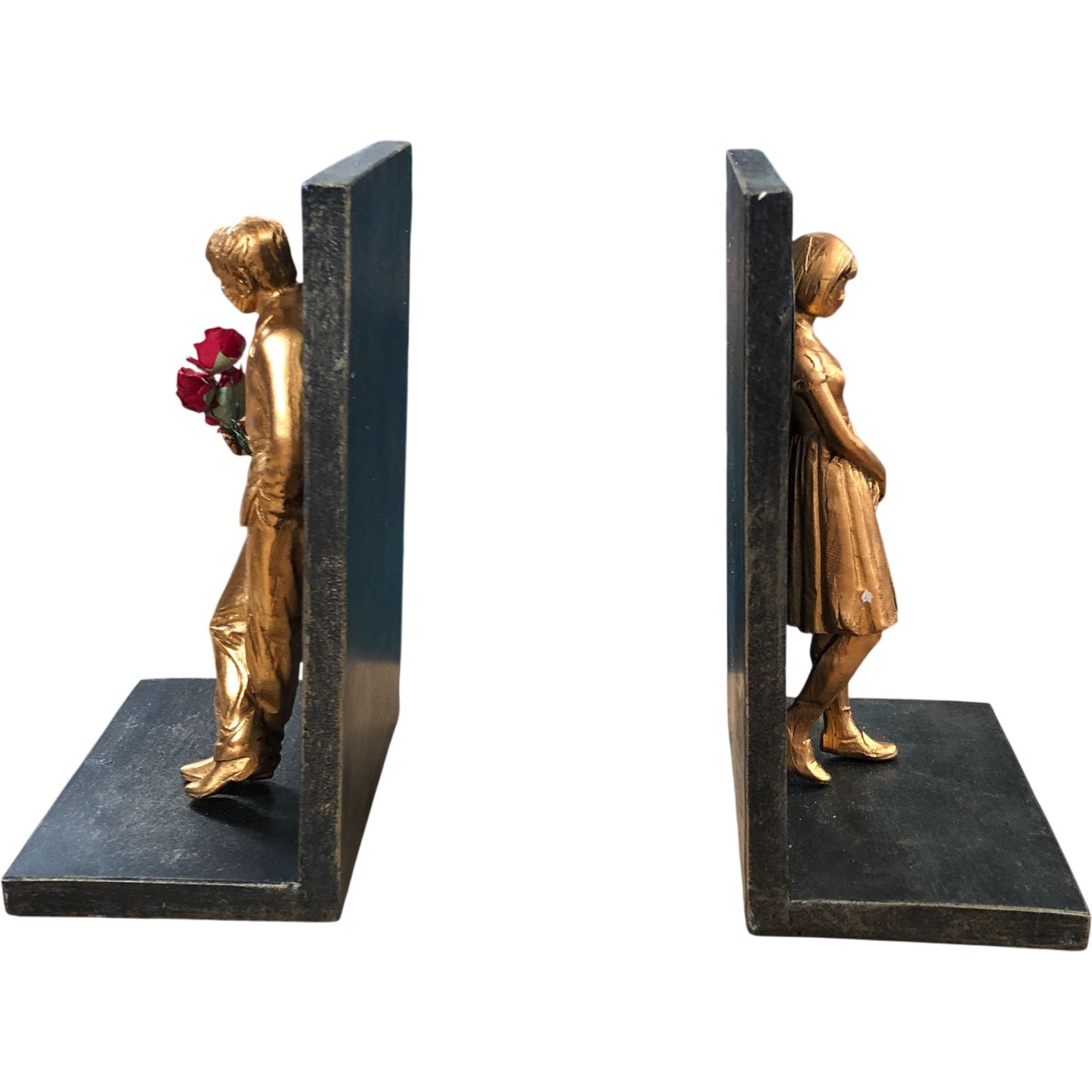 Elegant Gold Figure Bookends Couple Design Decorative Home Office Décor