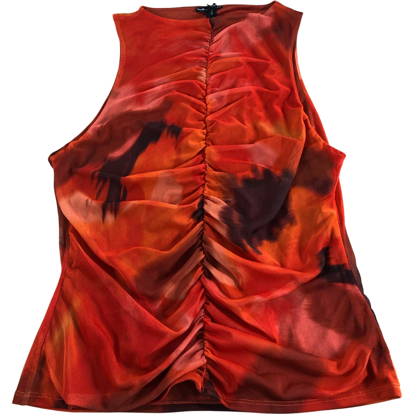 River Island UK16 Women's Ruched Tank Top Red Orange Abstract Print