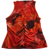 River Island UK16 Women's Ruched Tank Top Red Orange Abstract Print