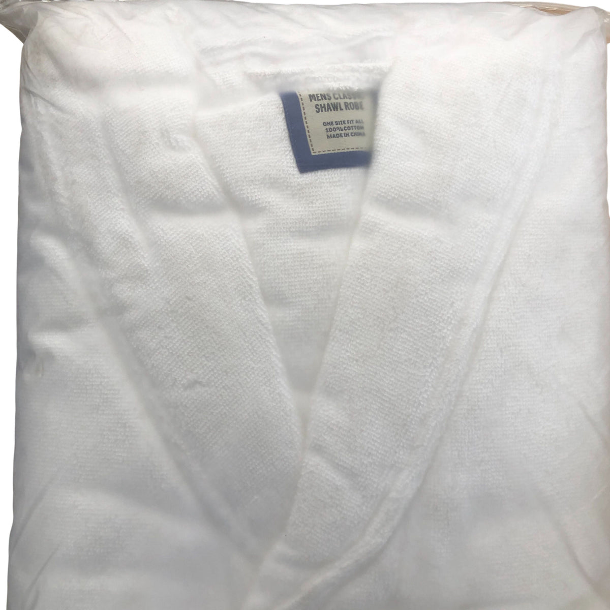 Mens Classic Shawl Robe One Size Cotton Terry Cloth Bathrobe Hotel Spa White