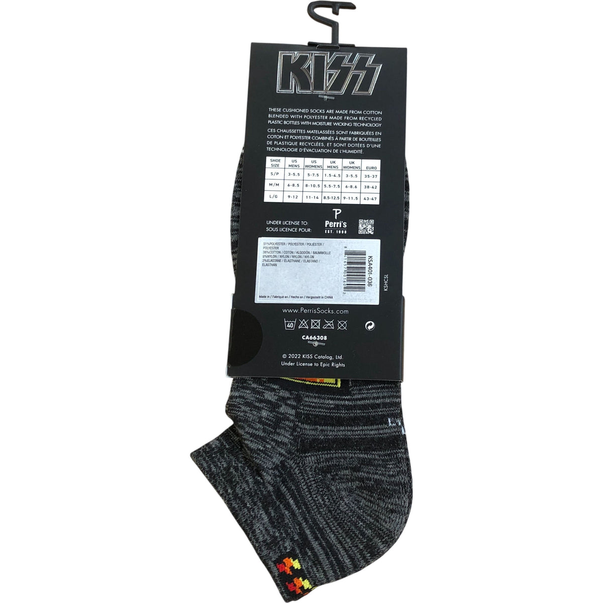 KISS Crew Socks L/G Men's 9-12 Women's 11-14 Black Cushioning Design