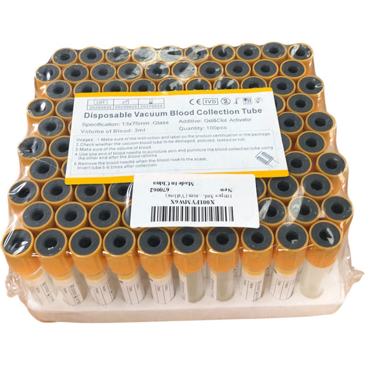 Disposable Vacuum Blood Collection Tube 13x75mm with Gel and Clot Activator 100P