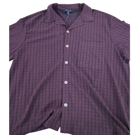 River Island Short Sleeve Check Shirt UK XL Men's Burgundy Casual Top