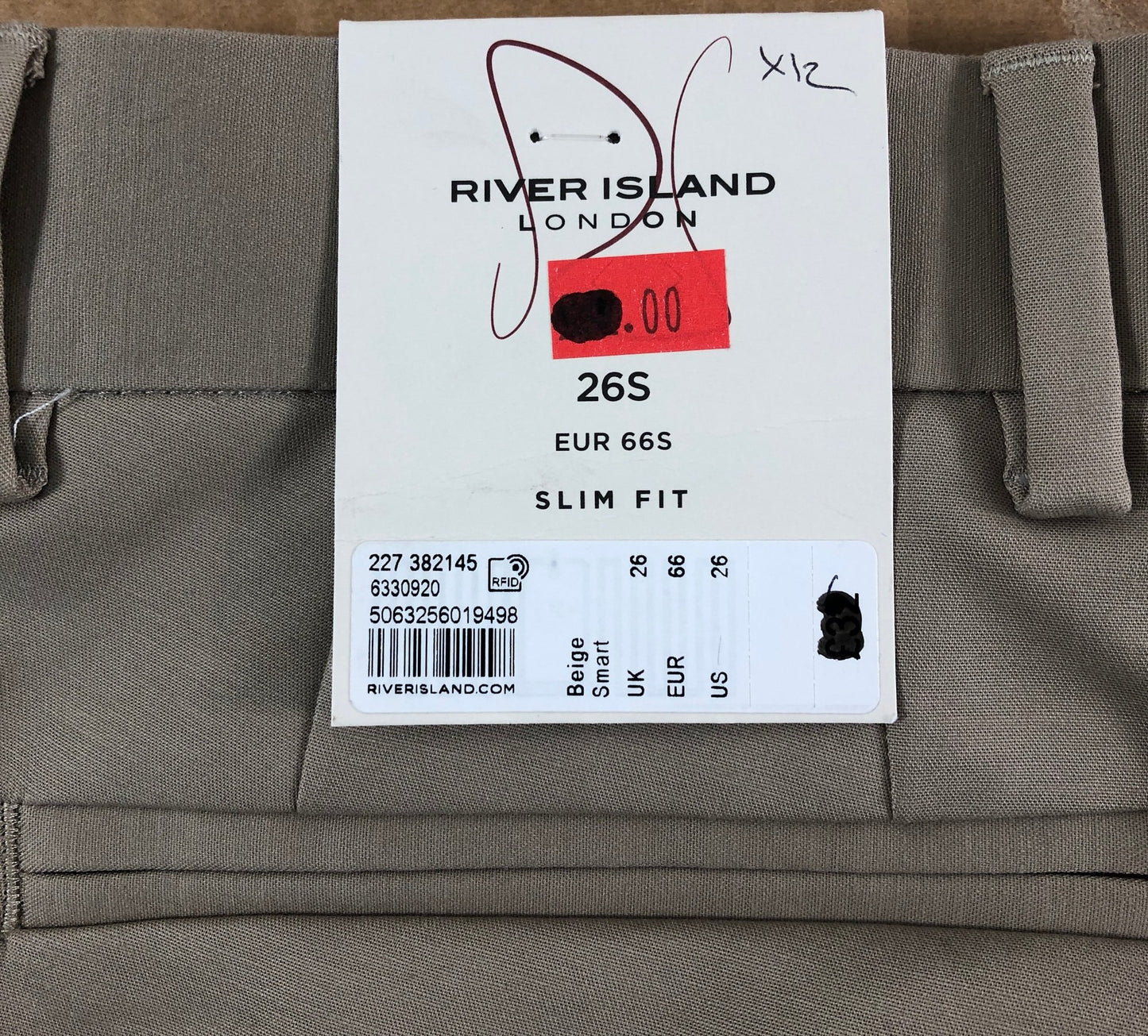 River Island Slim Fit Chino Shorts UK26 Men's Beige Smart Casual Wear