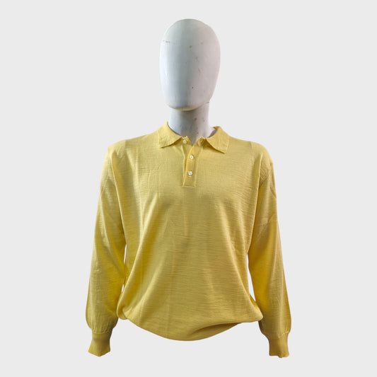 Franco Ponti Yellow Merino  Long Sleeve Polo Shirt