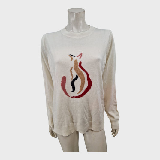 Branded Ivory Cat Jumper - Size 18